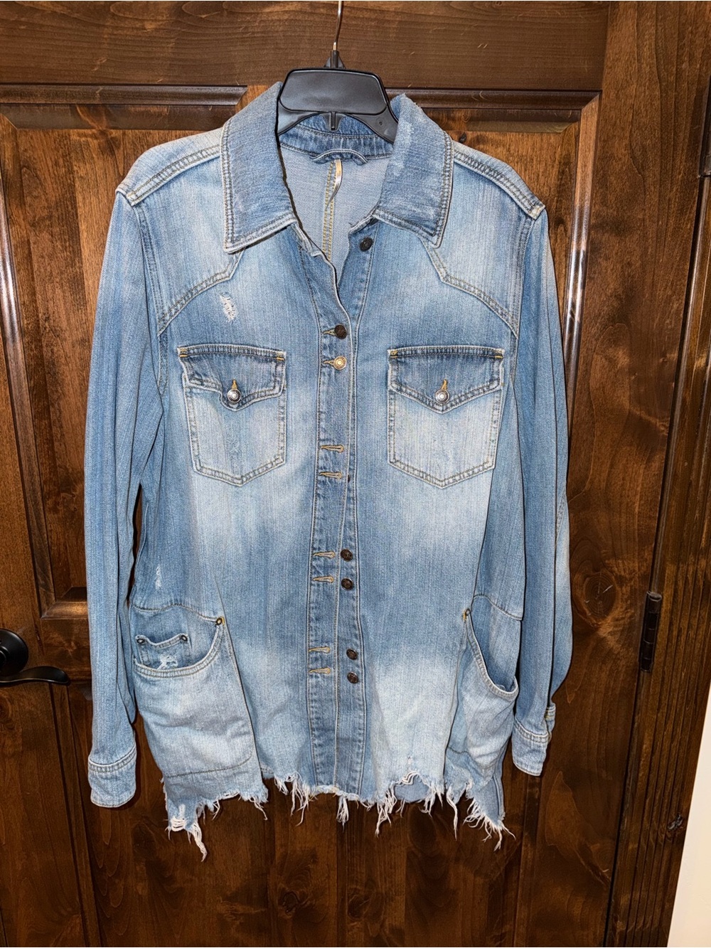 Free People Light Blue Distressed Denim Jacket - Women